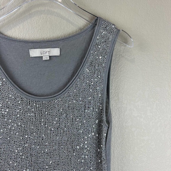 Loft‎ Womens Tank Top Sequin Small Sleeveless Silver Gray Pullover Scoop Neck - Picture 4 of 10